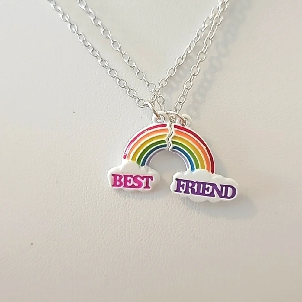 Best Friend Rainbow Geometric Design Pendant Necklace Set